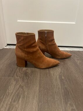 Marc Fisher Suede Ankle Booties in Cognac Brown